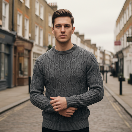 Men's Sweater | Cable Knit Design, Tailored Fit - 1