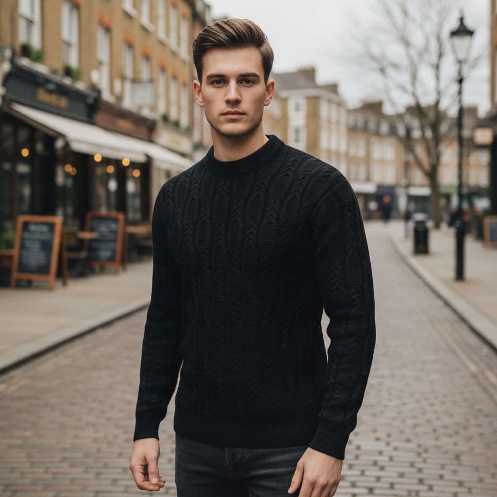 Men's Sweater | Cable Knit Design, Tailored Fit - 3