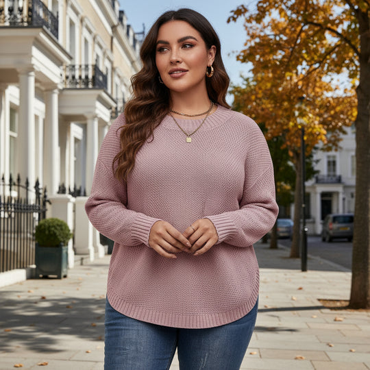 Women’s Sweater | Drop Shoulder Design, Curved Hem - 1