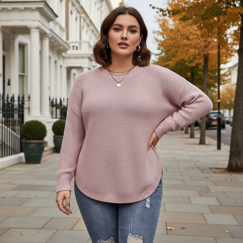 Women’s Sweater | Drop Shoulder Design, Curved Hem - 3