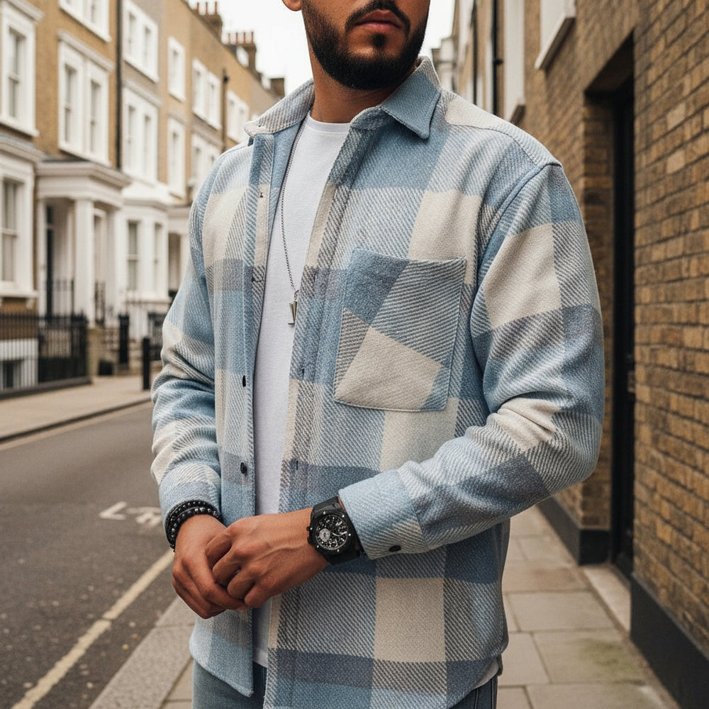 Men's Overshirt | Relaxed Fit, Textured Design with Check Pattern - 2