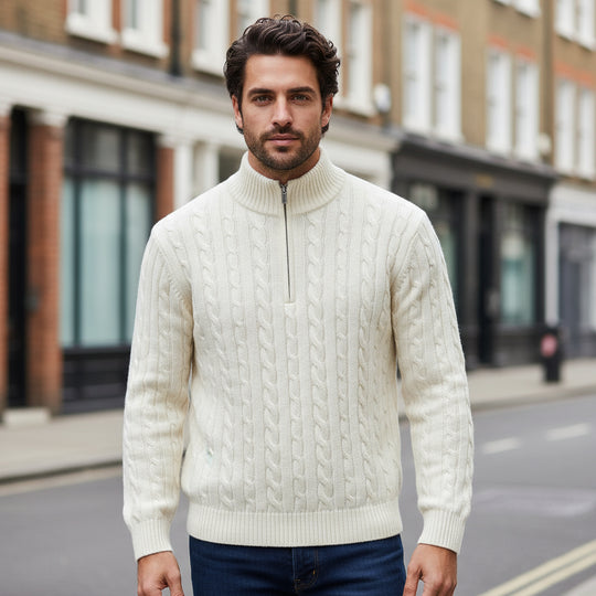Men’s Sweater | Cable-Knit Design, Full Zip - 1