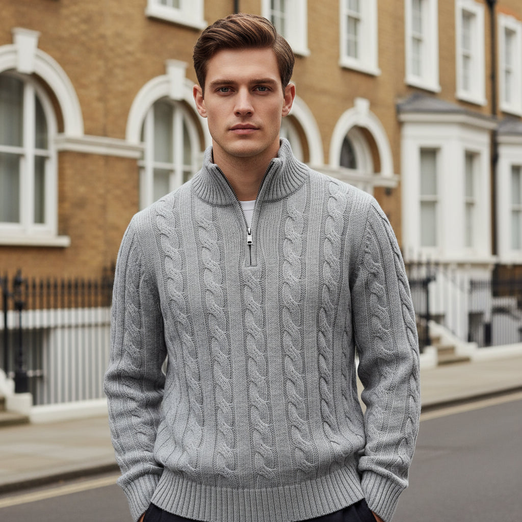 Doria – Men’s Sweater | Half-Zip Cable Knit, Comfortable Fit 0