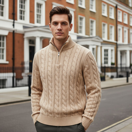 Men’s Sweater | Half-Zip, Cable Knit Design - 3