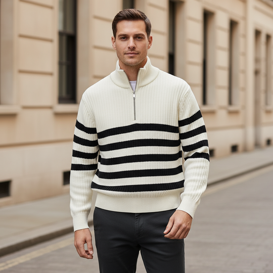 Doria – Men’s Sweater | Rib Knit Half-Zip, Nautical Style 1