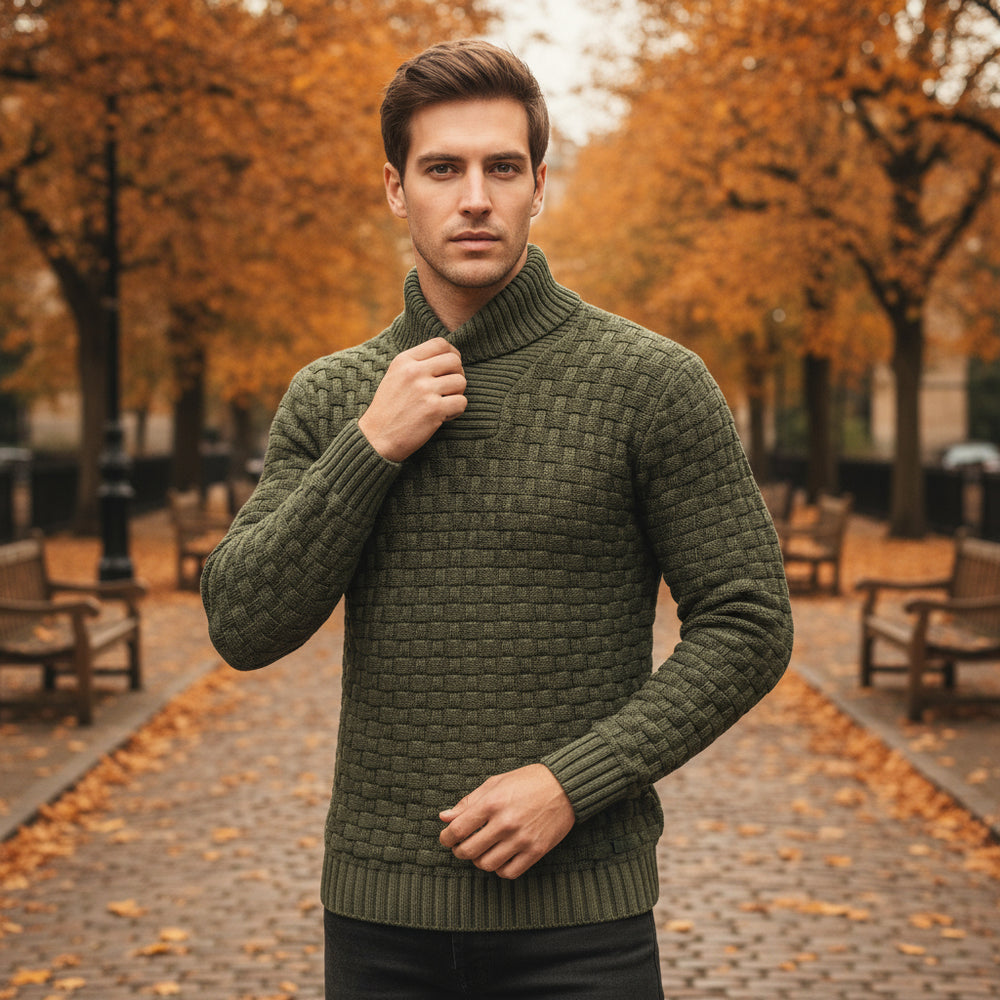 Doria – Men’s Sweater | Thermal Knit Cotton Blend, Half Zip Design 1