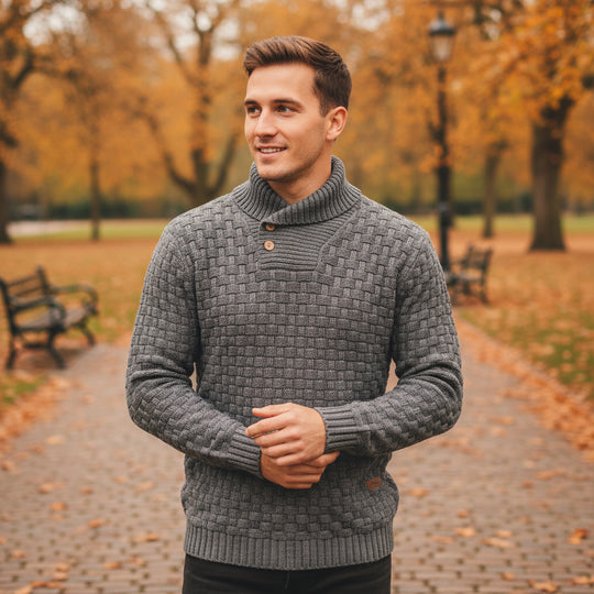 Men’s Sweater | Thermal Knit, Half Zip Design - 3
