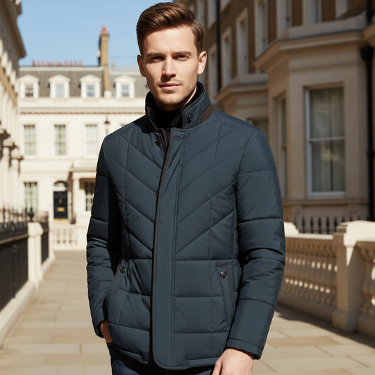 Doria – Men’s Winter Jacket | Padded Chevron Pattern, Tailored Fit 0