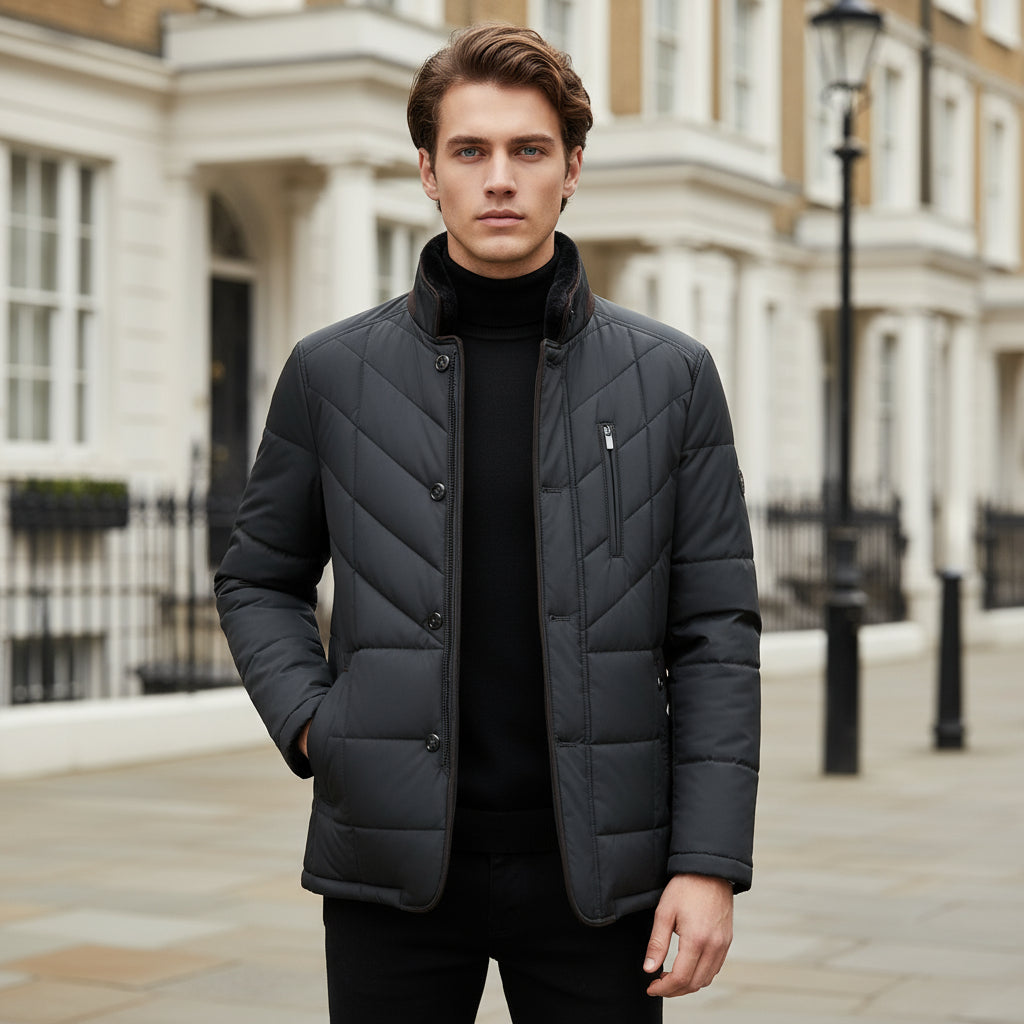 Doria – Men’s Winter Jacket | Padded Chevron Pattern, Tailored Fit 2