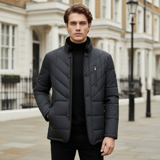 Doria – Men’s Winter Jacket | Padded Chevron Pattern, Tailored Fit 2