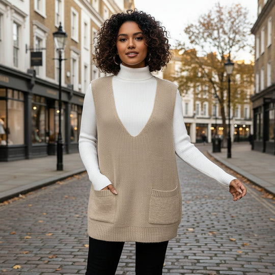 Women’s Cardigan | Deep V-Neck, Sleeveless Design - 1