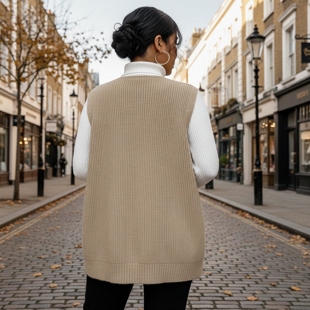 Women’s Cardigan | Deep V-Neck, Sleeveless Design - 2