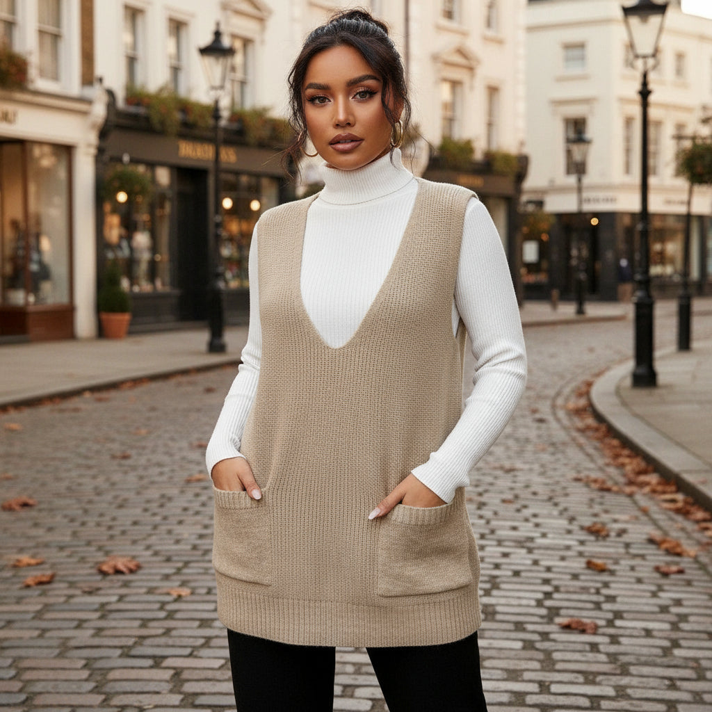 Women’s Cardigan | Deep V-Neck, Sleeveless Design - 3