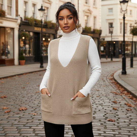 Women’s Cardigan | Deep V-Neck, Sleeveless Design - 3