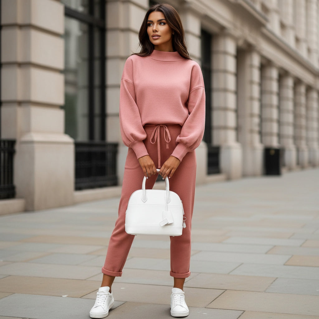 Doria – Women’s Co Ord Set | Balloon Sleeves Two Piece Sets, High Neck Design 1