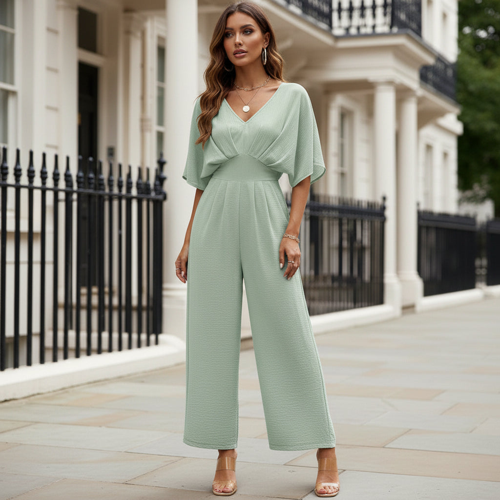 Women’s Jumpsuit | Elegant V-Neck, Wide Leg Design - 1