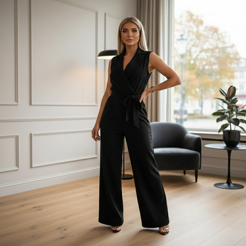 Women’s Jumpsuit | Fitted Waist, Flared Legs, Long Sleeves - 2