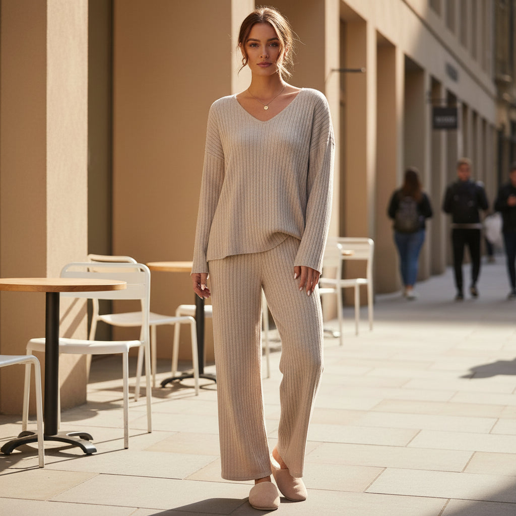 Women’s Loungewear Set | Relaxed Fit, Ribbed Design - 1