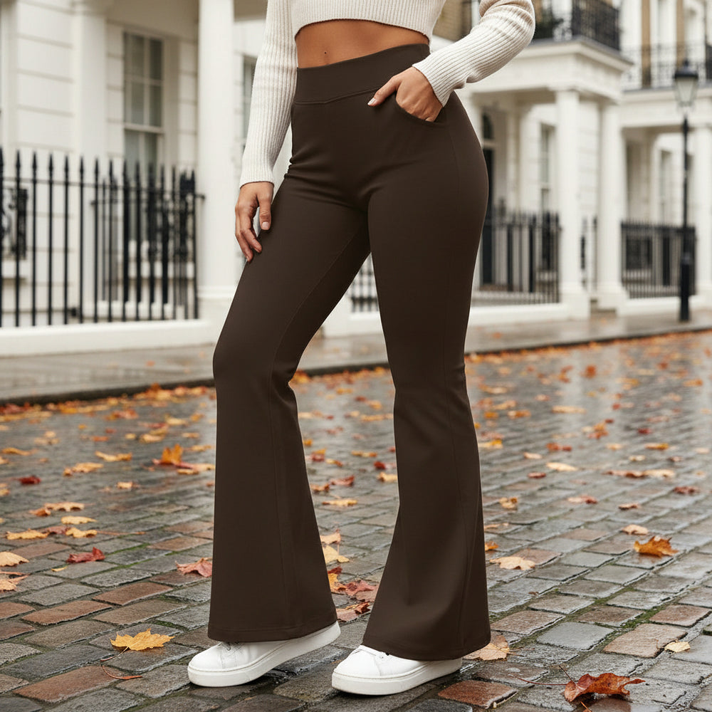 Women’s Pants | High-Waisted Wide Leg Design, Flared Fit - 2