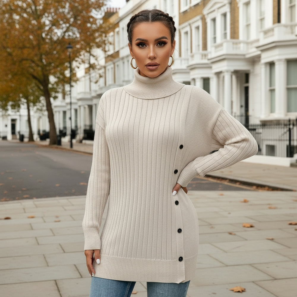 Women’s Sweater | Standing Collar, Button Detail Design - 2